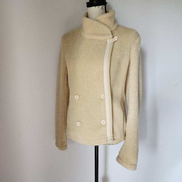 James Perse Jackets & Blazers - Standard James Perse Shrunken Sherpa Fleece Jacket High Neck Button Beige